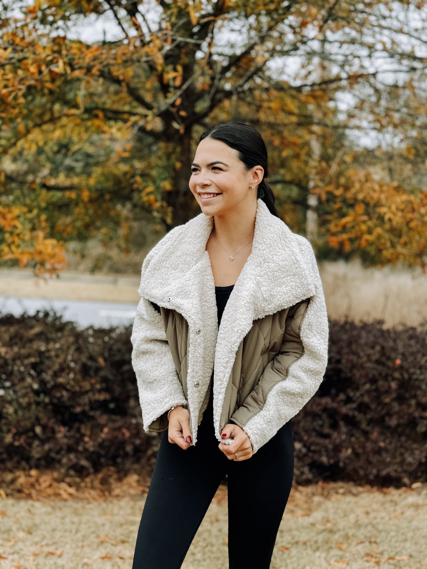 Olive Quilted Sherpa Jacket