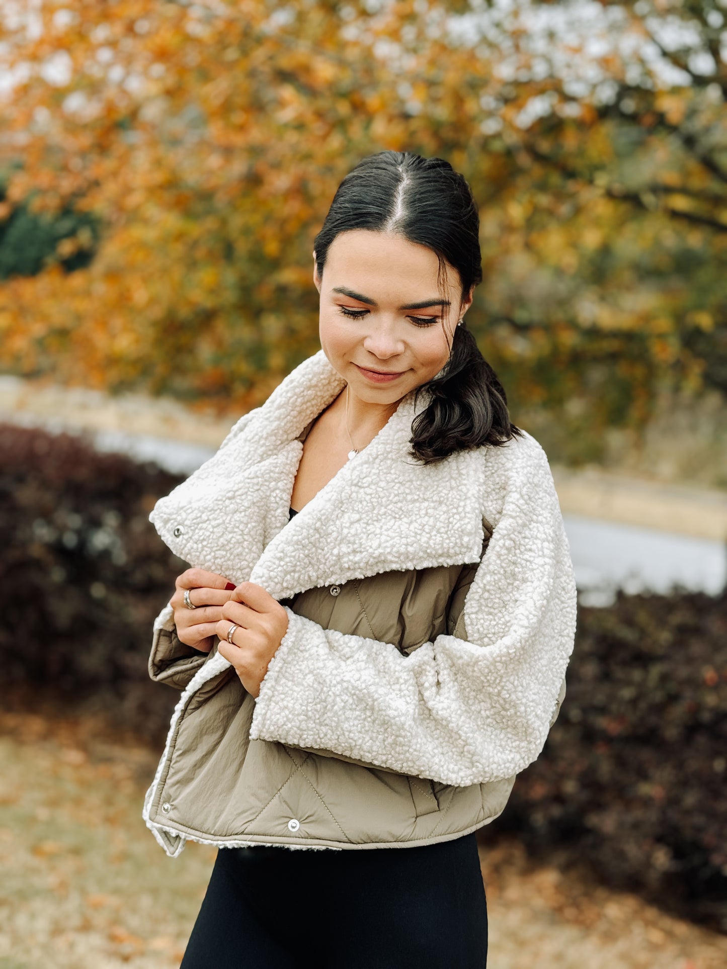 Olive Quilted Sherpa Jacket
