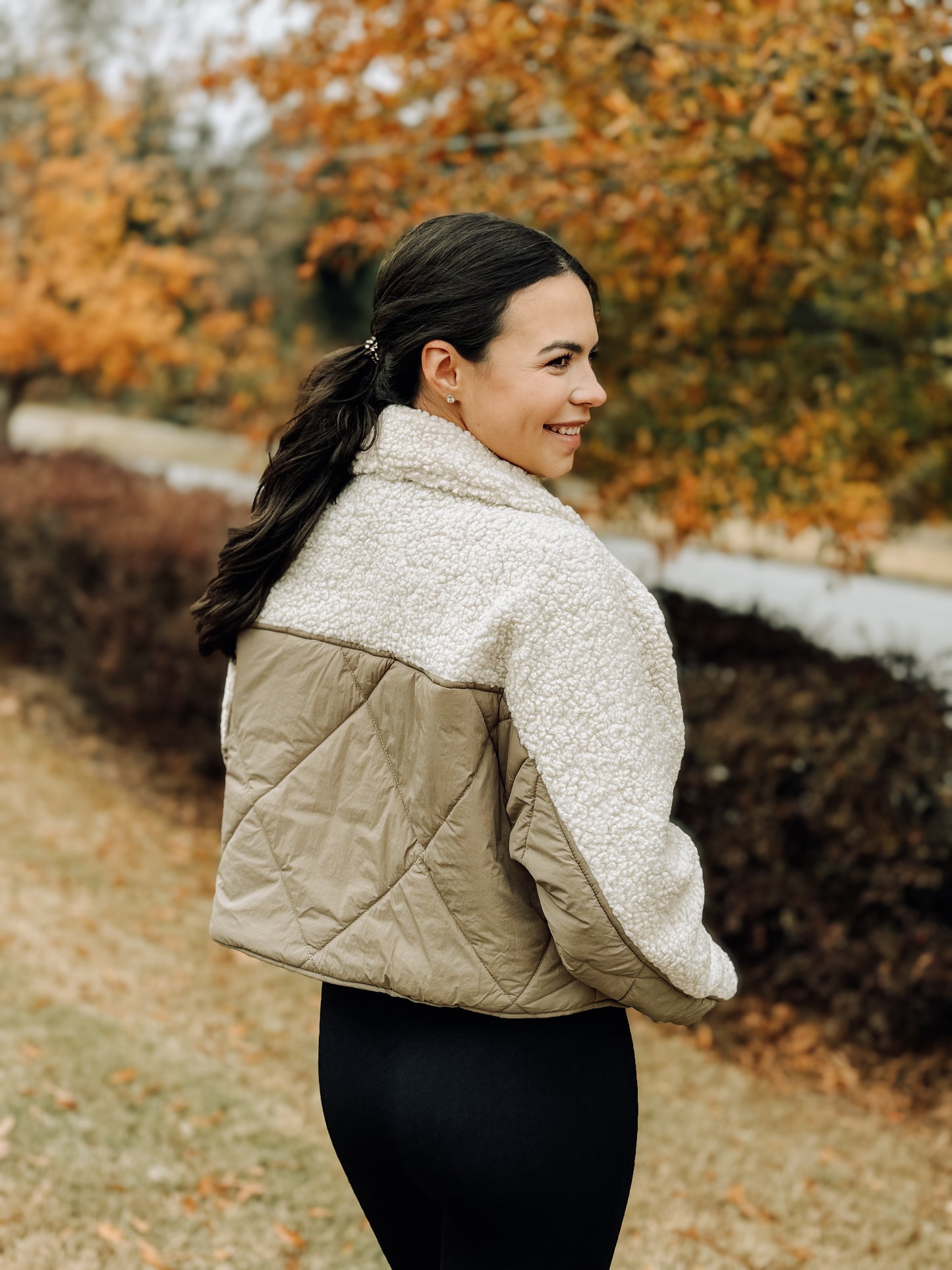 Olive Quilted Sherpa Jacket