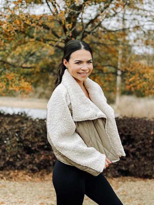 Olive Quilted Sherpa Jacket